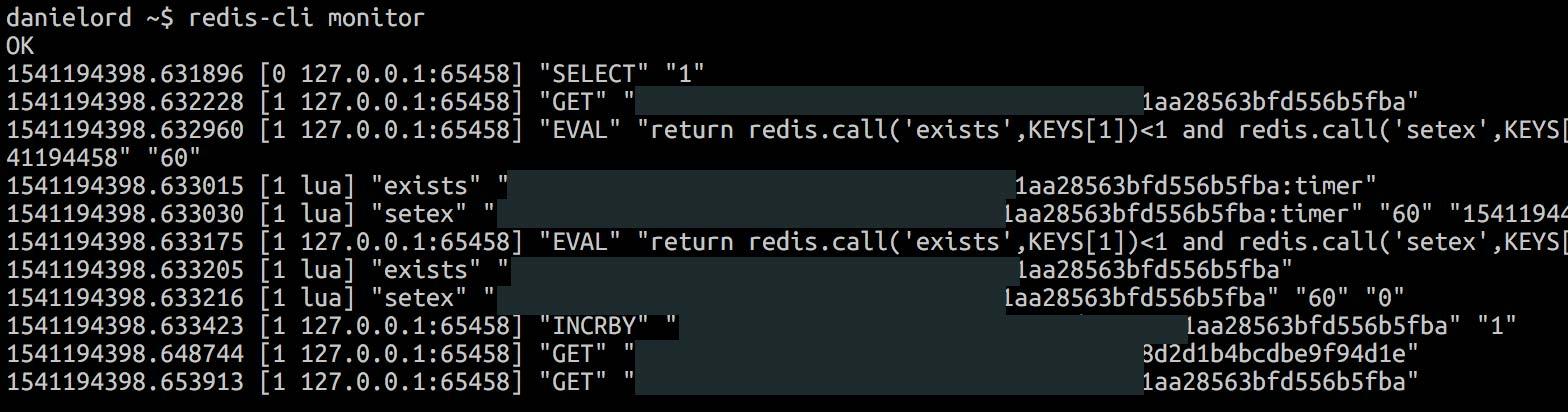 Example output from redis-cli monitor command